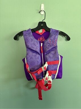 Full Throttle Purple Butterfly Swim Life Jacket Vest Pink Straps Medium 30-50lbs